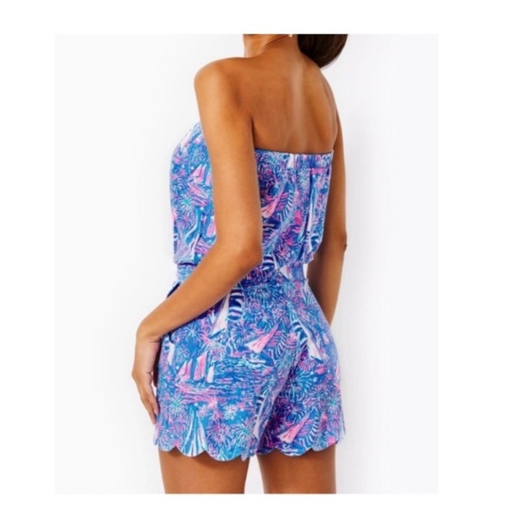 Lilly Pulitzer Jace Strapless Romper SZ S Boca Blue Its A Sailabration - Picture 2 of 14